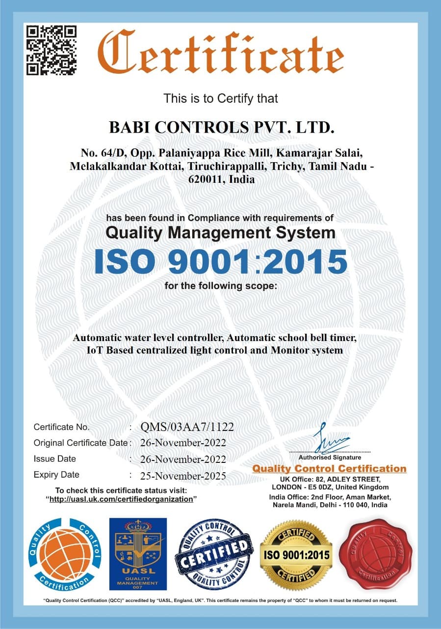 ISO 9001:2015 quality management certificate